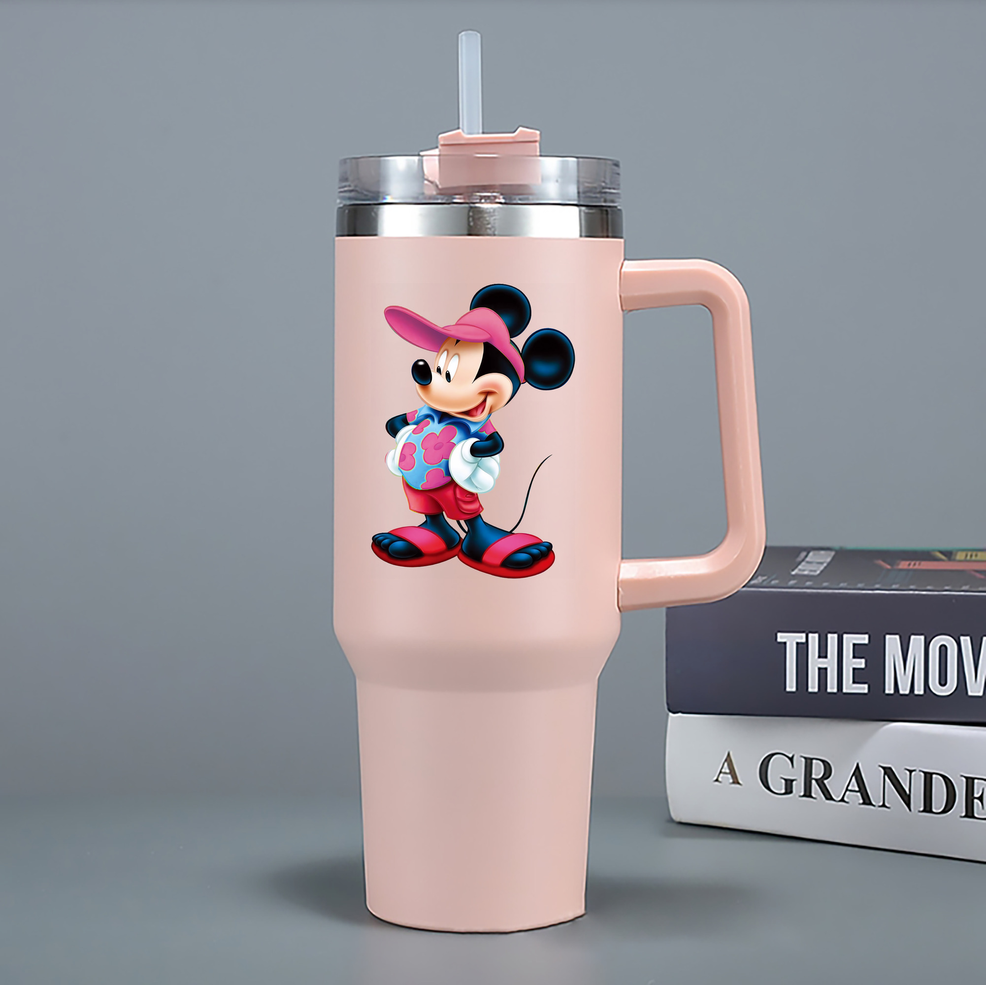 （画像用） ミッキーマウス Mickey Mouse 1200mL車用タンブラー - クリスタルステッカー（プラスチックストロー付き）